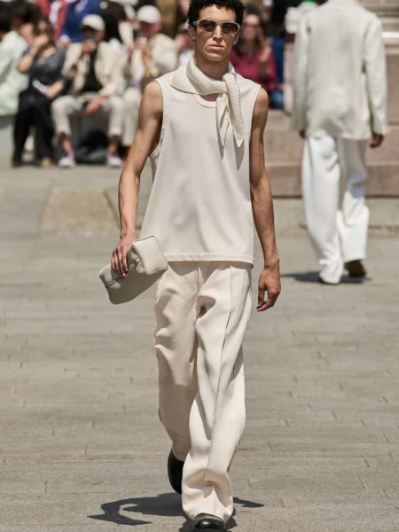 Model walked the runway looking cool at Zegna.